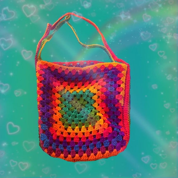 Handmade crochet bag in rainbow color - Picture 1 of 2